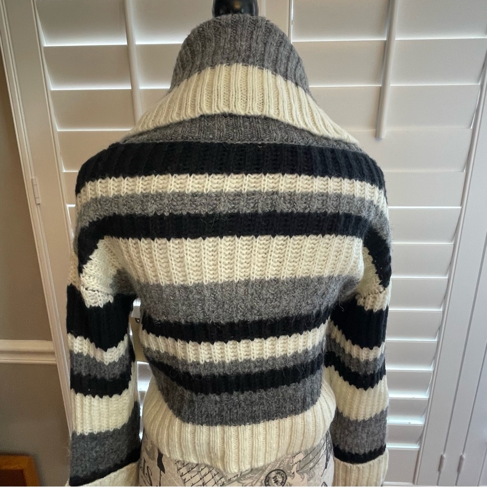 Anthropologie Black and Cream Striped Cowl Neck Sweater - Picture 9 of 11